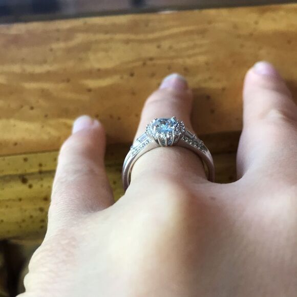 Natural Aquamarine Sterling Silver Halo Ring Size 8 - Picture 3 of 7